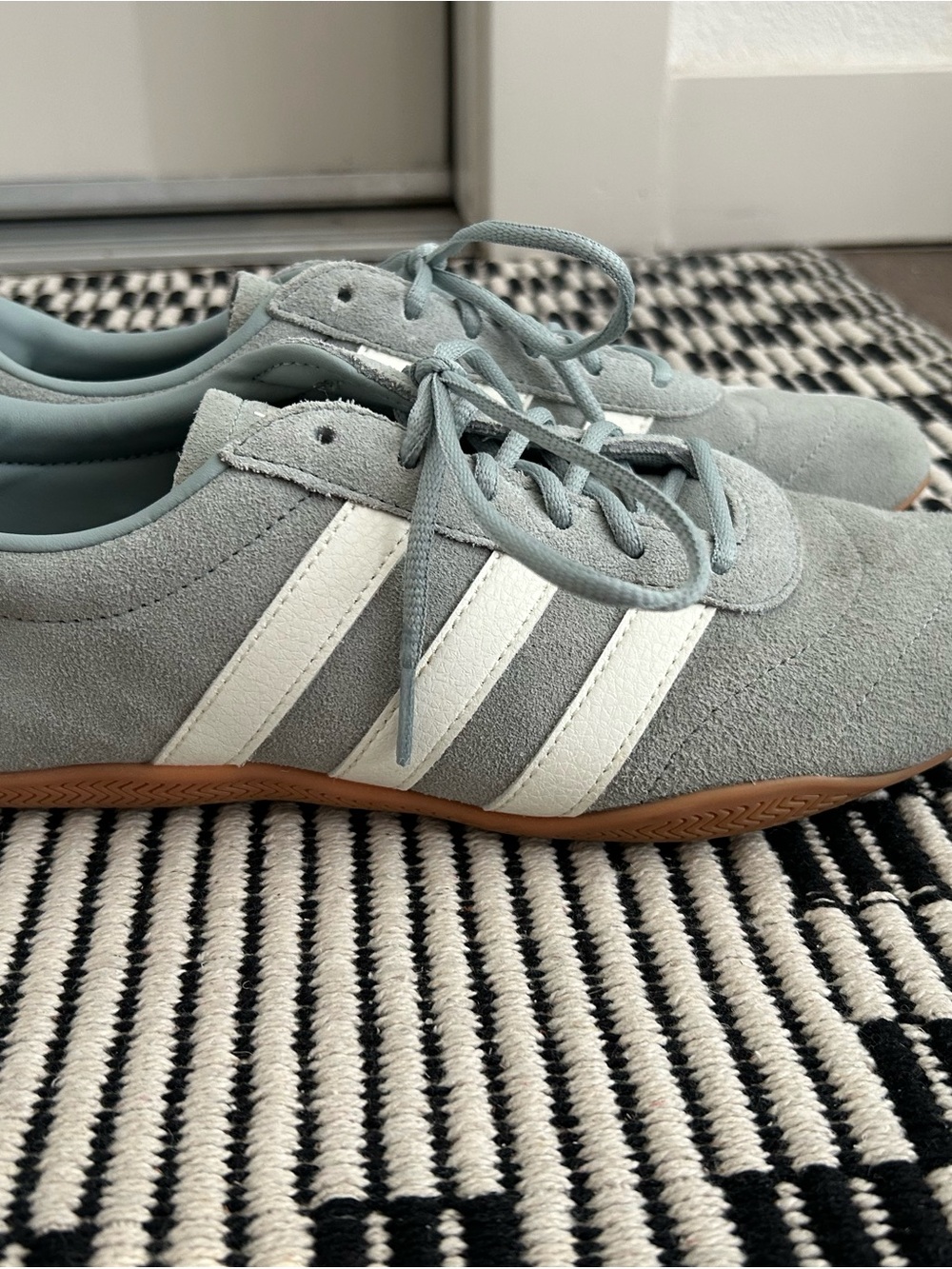 adidas women's pale blue suede sneakers with white stripes